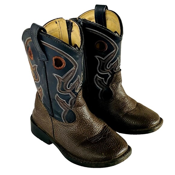 Magellan Cowboy Boots 10 Toddler Faux Leather Black Gray Pull Holes Zip 177706 - Picture 1 of 16